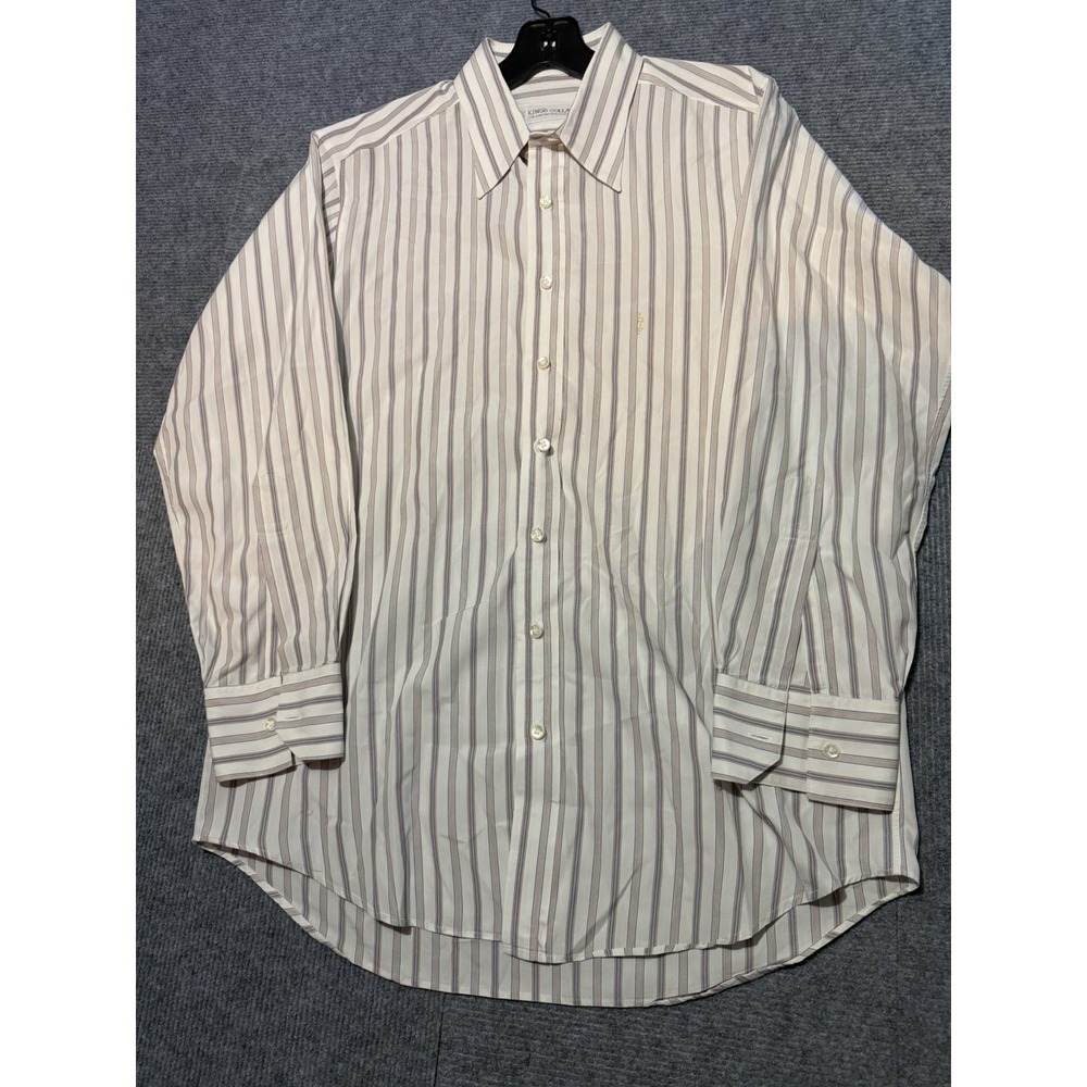 Kings Collar Custom Shirtmakers Mens Striped Long Sleeve Button Down Shirt White